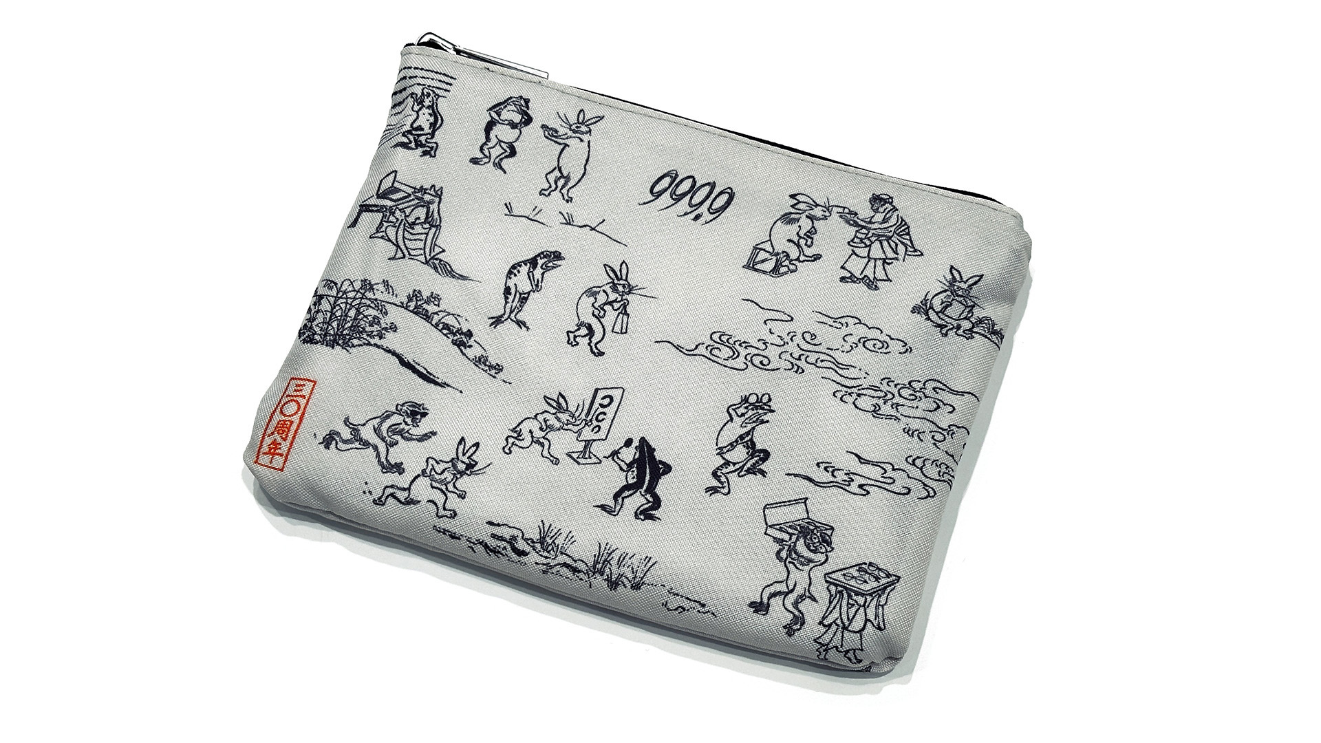 999.9 オリジナルリバーシブルベロアポーチ 鳥獣戯画モチーフの図柄